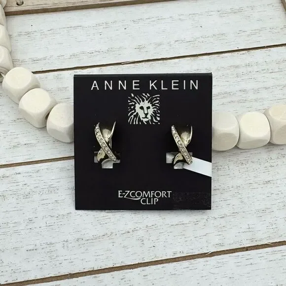 Anne Klein E-ZComfort Clip Gold CE Cry Crossover Hoops NWT - Picture 4 of 5
